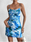 Draped Mesh Floral Print Cami Dress