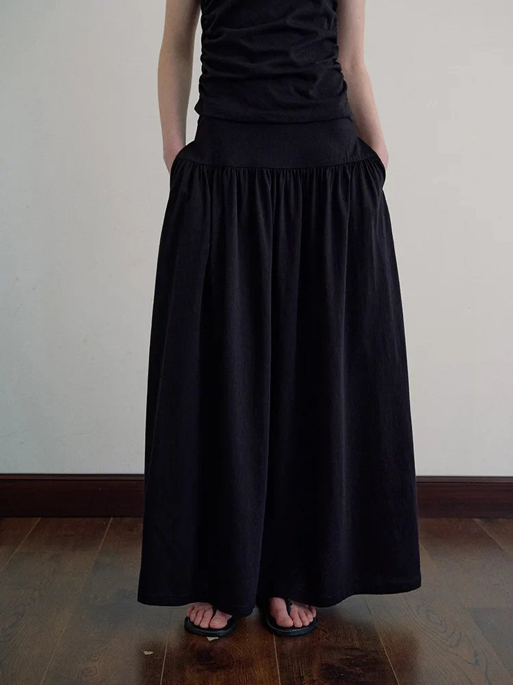 DressBetty - Solid Color Draping Knitted Pleated Skirt