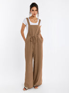 Drawstring Adjustable Button Back Pocket Jumpsuit