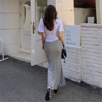 Drawstring Orange Vintage High Waist Maxi Sexy Tight Elegant Skirt