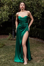 Elegant Satin Cowl Front Lace Up Corset Red Party Dress