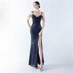 Dress Encryption Sequin Craft Beaded Sling High Fork Evening Dress