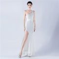 Dress Heavy Industry Beads One Shoulder Diagonal Collar High Fork Sequined Dinner Dress