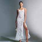 Dress Lace Strap Stitched Backless Long Sheath