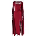 Dress Square Collar Mop Long Sleeve High Slit Solid Color Dress