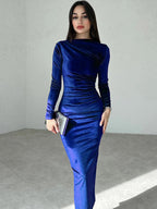 Velvet Long Sleeve Midi Dress - Elegant Party Clothes for Party