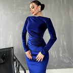 Velvet Long Sleeve Midi Dress - Elegant Party Clothes for Party
