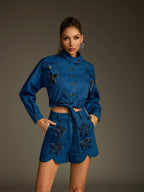 Flower Denim Shorts Set
