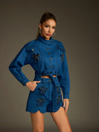 Flower Denim Shorts Set