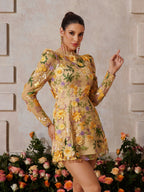 Flower Embroidered Mini Dress In Yellow