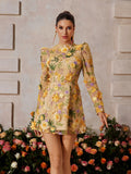 Flower Embroidered Mini Dress In Yellow
