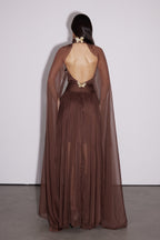 Dylan Backless Ruch Mesh Maxi Dress