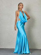 Dymphna Draped Neck Satin Maxi Dress