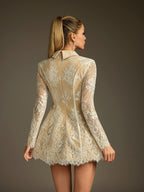 Folded Collar Sequin Lace Mini Dress