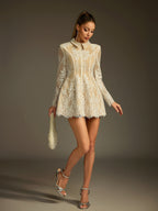Folded Collar Sequin Lace Mini Dress