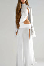 Dzhokhar Cutout Ruch Split Maxi Dress