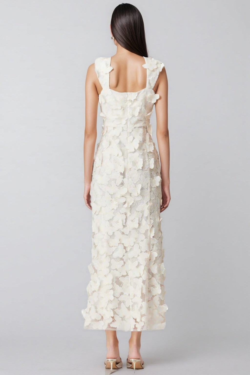 Sienla White Butterfly Midi Dress