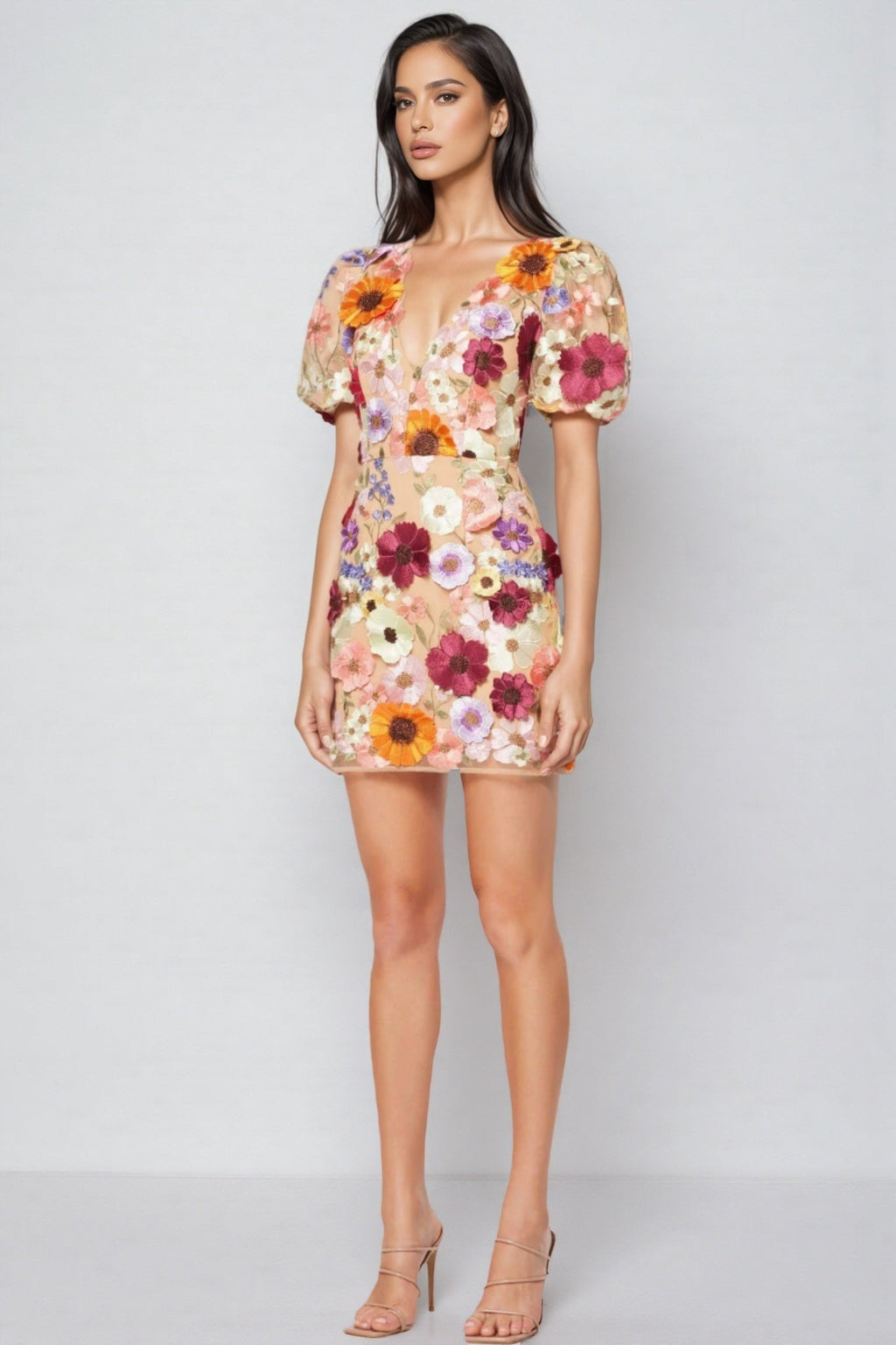 Brea V-neck 3D Printed Mini Dress