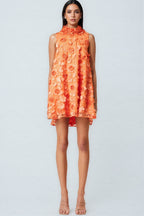 Prued Orange High Neck Trapeze Mini Dress