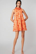 Prued Orange High Neck Trapeze Mini Dress