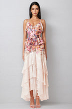Anwes Pink Floral Frilled Maxi Dress