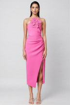 Lorrlk Pink 3D Floral Midi Dress