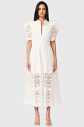 Evian White Bubble Sleeve Midi Dress