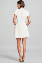Adela White Beaded Chambray Mini Dress