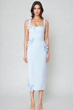 Molao Blue 3D Floral Midi Dress