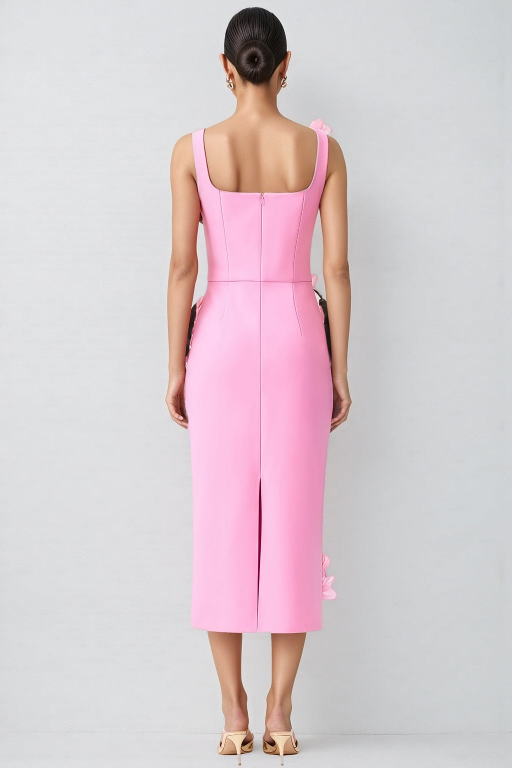 Terlyn Pink 3D Floral Midi Dress