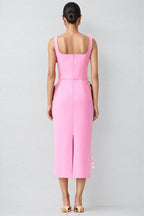 Terlyn Pink 3D Floral Midi Dress