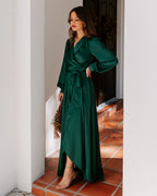 Always Memorable Satin Maxi Dress Emerald