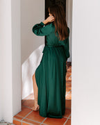 Always Memorable Satin Maxi Dress Emerald
