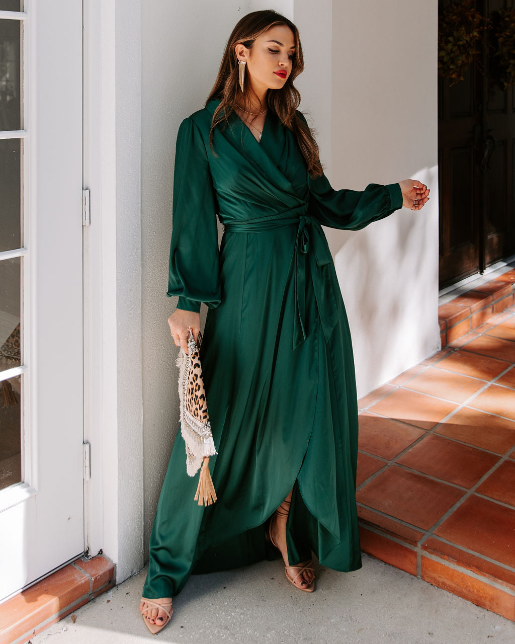 Always Memorable Satin Maxi Dress Emerald