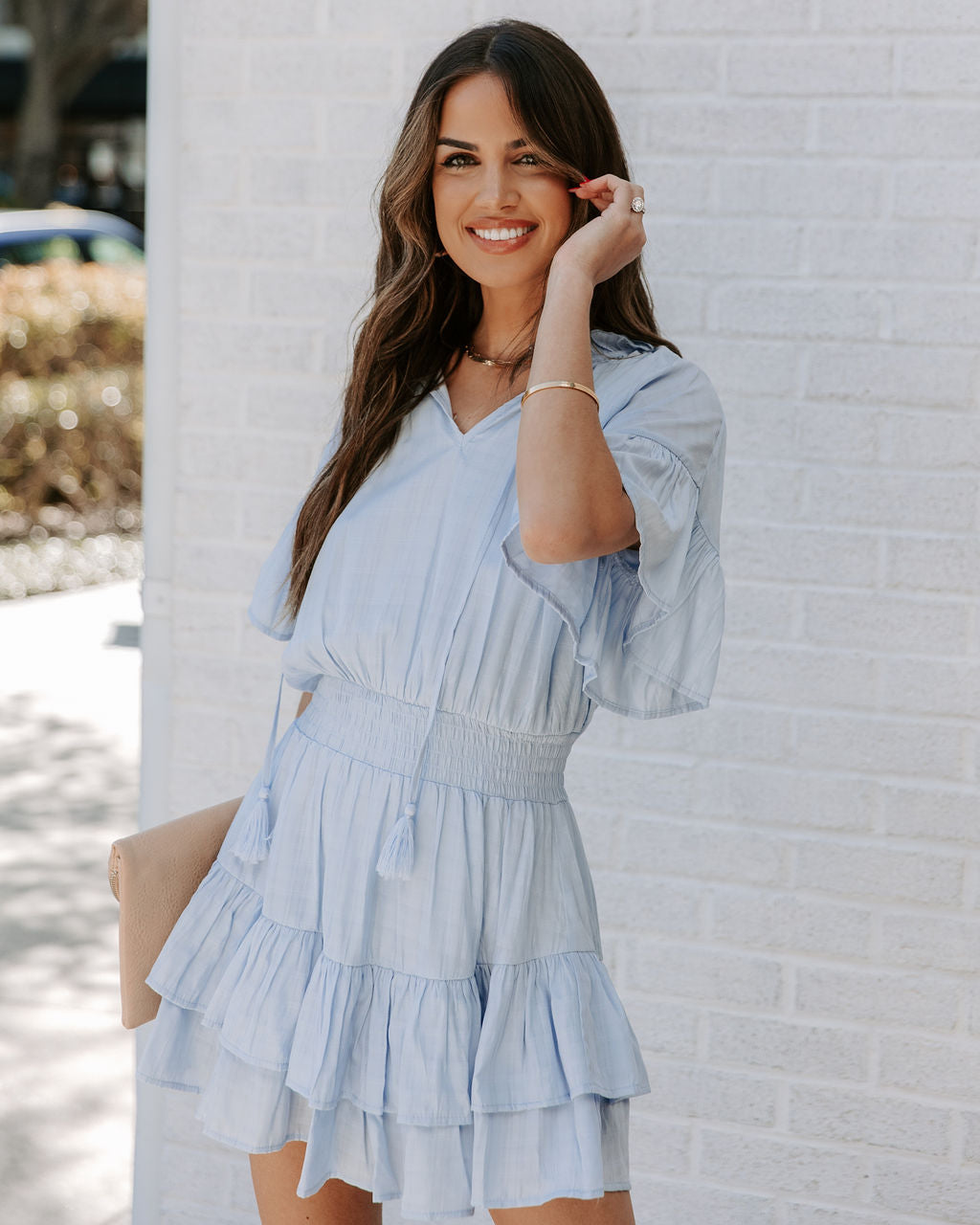 Slow It Down Smocked Tassel Dress Baby Blue