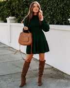 Pullover Long Sleeve Crew Neck Mini Dress
