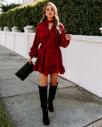Mazy Pocketed Floral Keyhole Dress Wine
