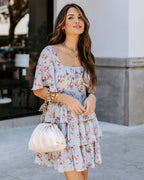 Brianna Floral Ruffle Tiered Dress Light Blue
