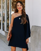 Side To Side One Shoulder Statement Dress Navy
