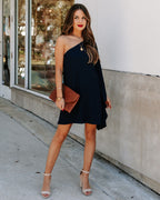 Side To Side One Shoulder Statement Dress Navy