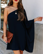Side To Side One Shoulder Statement Dress Navy