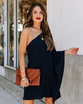 Side To Side One Shoulder Statement Dress Navy