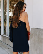 Side To Side One Shoulder Statement Dress Navy