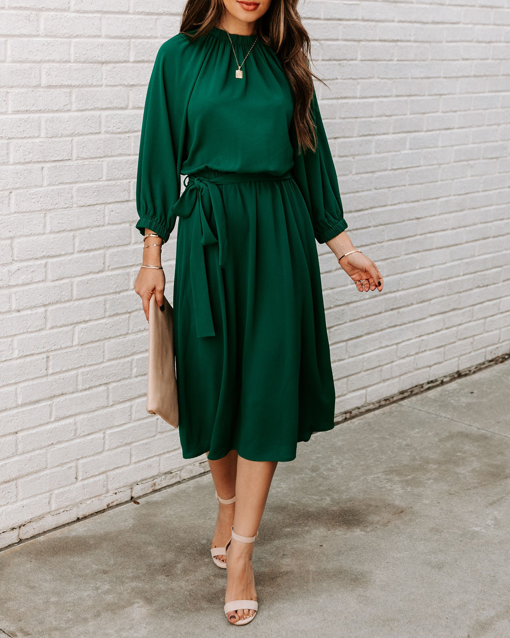 Woodhaven Tie Midi Dress Hunter Green