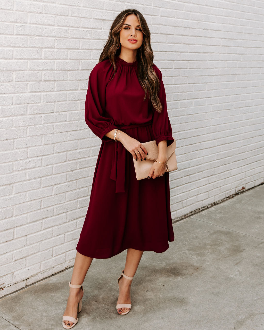 Woodhaven Tie Midi Dress Wine