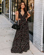 Charlotta Floral Ruffle Cutout Maxi Dress Black FINAL