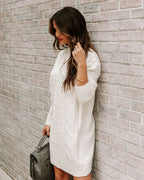 Snow Peak Cable Knit Sweater Dress Cream