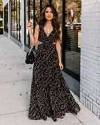 Charlotta Floral Ruffle Cutout Maxi Dress Black FINAL