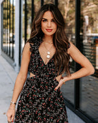 Charlotta Floral Ruffle Cutout Maxi Dress Black FINAL
