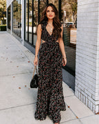 Charlotta Floral Ruffle Cutout Maxi Dress Black FINAL